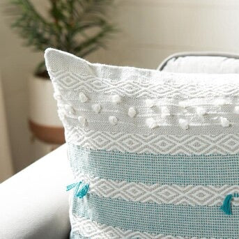 20" Billi Throw Pillow, Beige/Teal (#K6089)