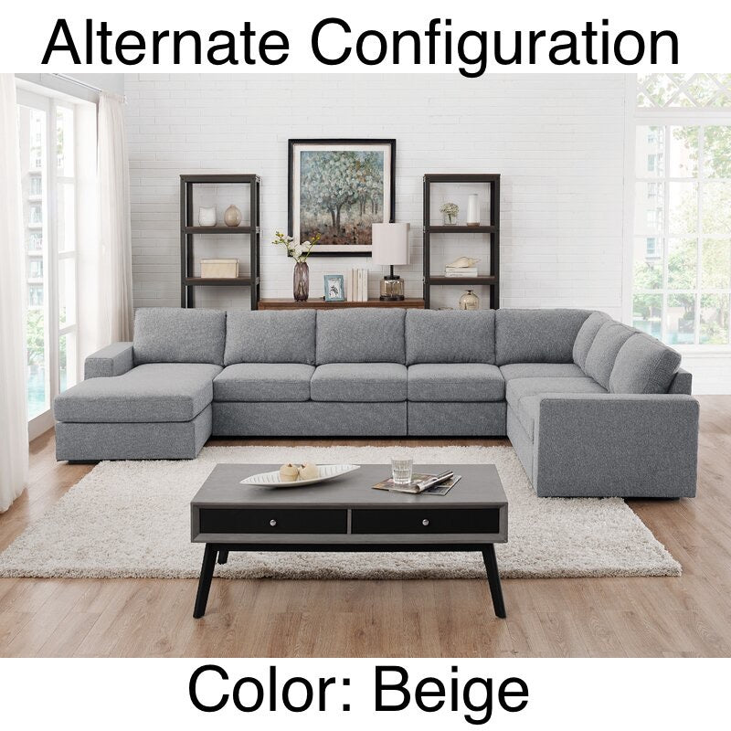 Cheryle 146.5" Wide Modular Sofa & Chaise, Beige (6 Boxes) PC172
