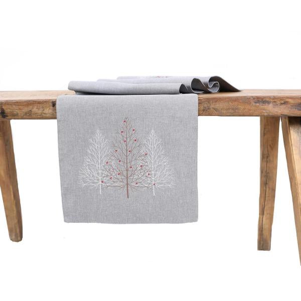 15 in. x 90 in. Festive Trees Embroidered Christmas Table Runner, Gray LC828