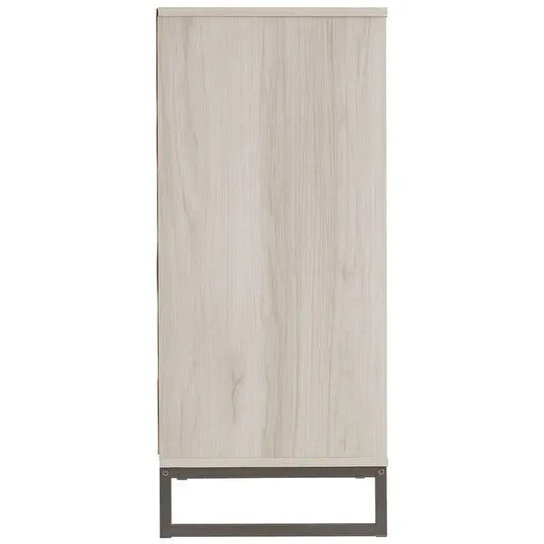 (AS IS) 4 Drawer Wooden Chest with Metal Legs, Antique White and Gray
