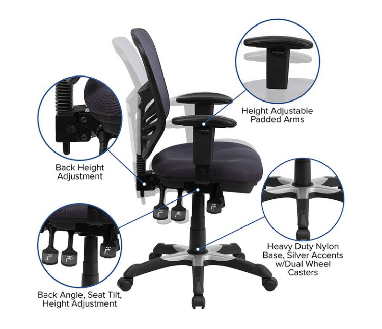 Billups Ergonomic Mesh Task Chair, Dark Gray/Black Frame (#K5821)
