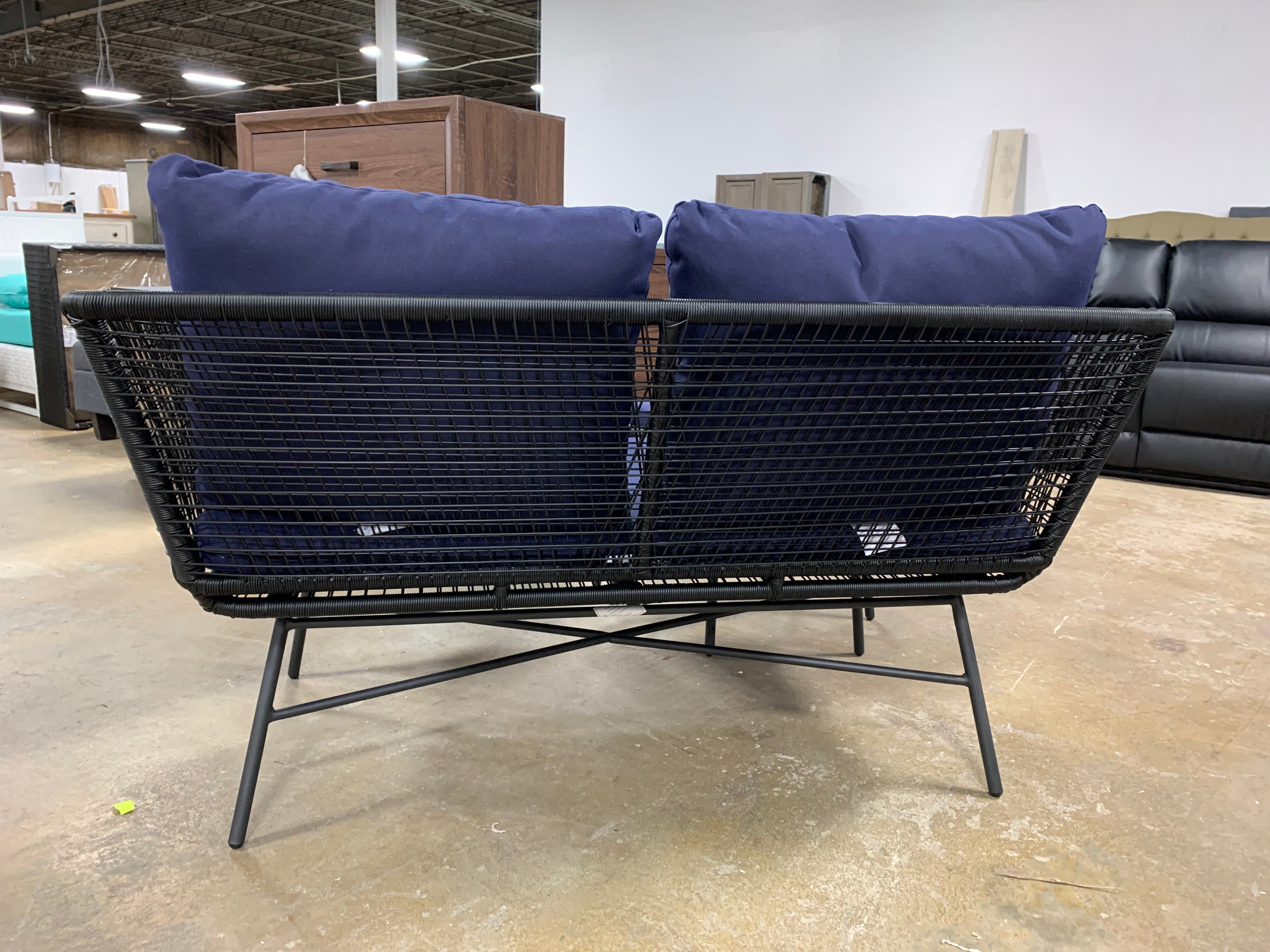 Black Wicker Loveseat and Ottoman