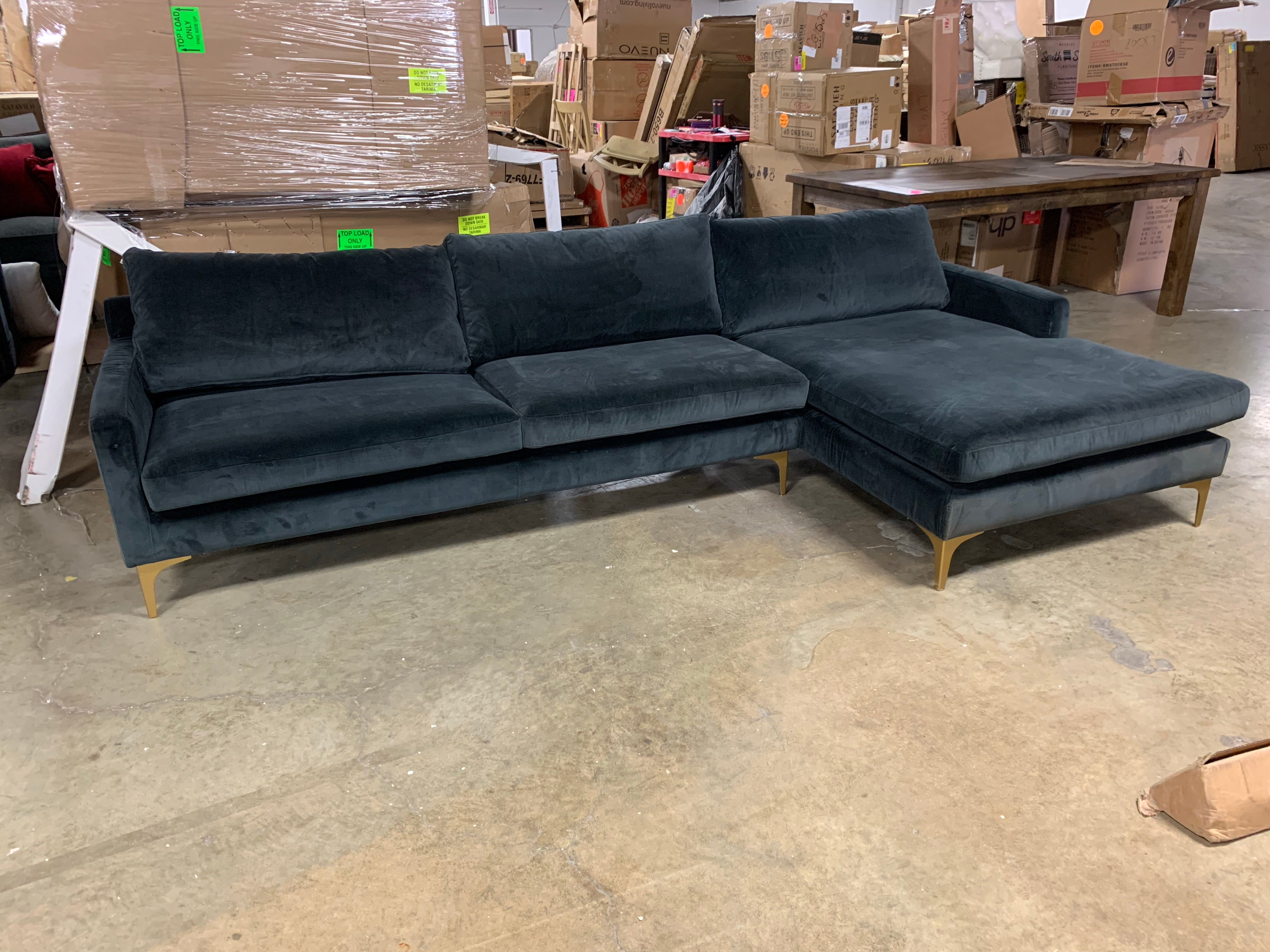 119" Wide Velvet Sofa & Chaise