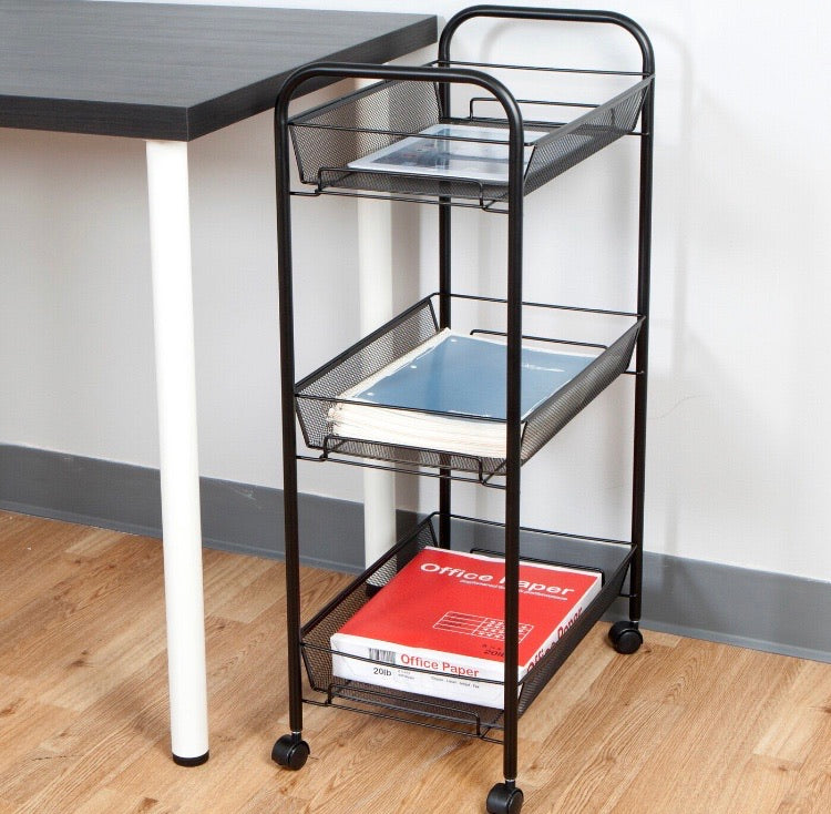 Black Roll Rolling Metal Mesh 3 Shelf Cart CG1631