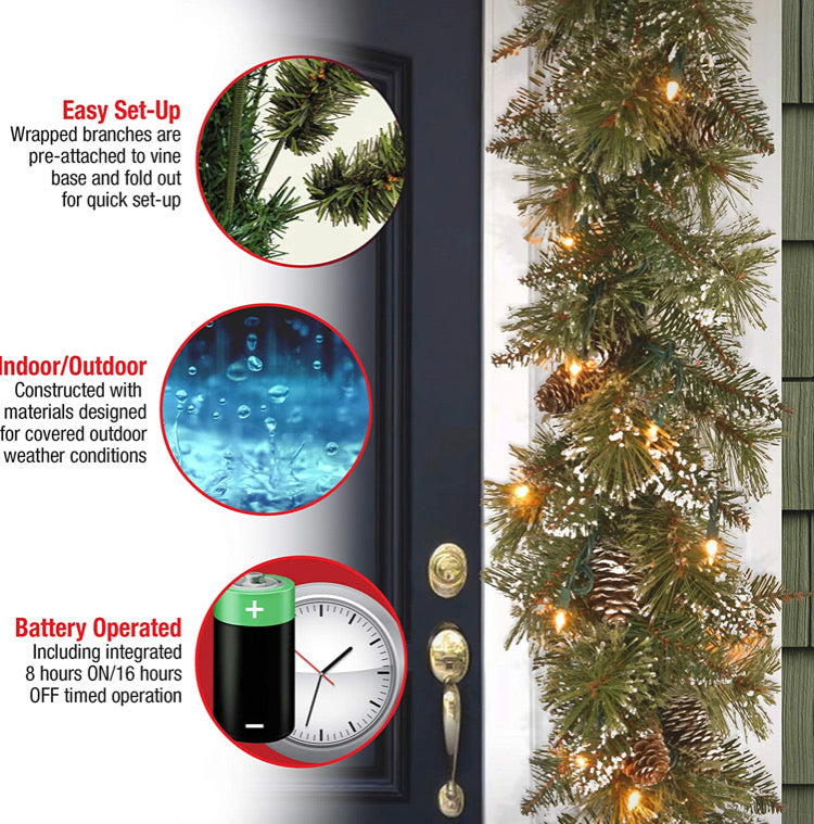 6' Glittery Bristle Pine Garland, Battery Operated (#K5382)