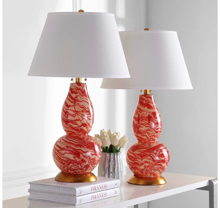 (Set of 2) 28.5 in. Swirl Glass Table Lamp Red CG1416
