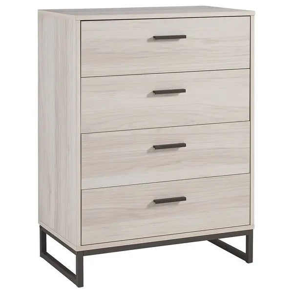 (AS IS) 4 Drawer Wooden Chest with Metal Legs, Antique White and Gray