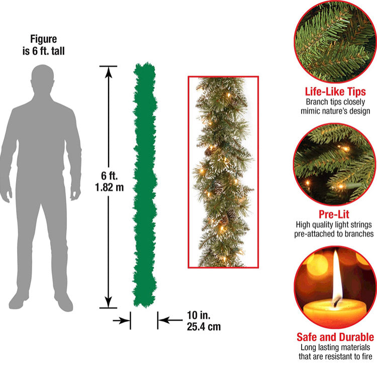 6' Glittery Bristle Pine Garland, Battery Operated (#K5382)