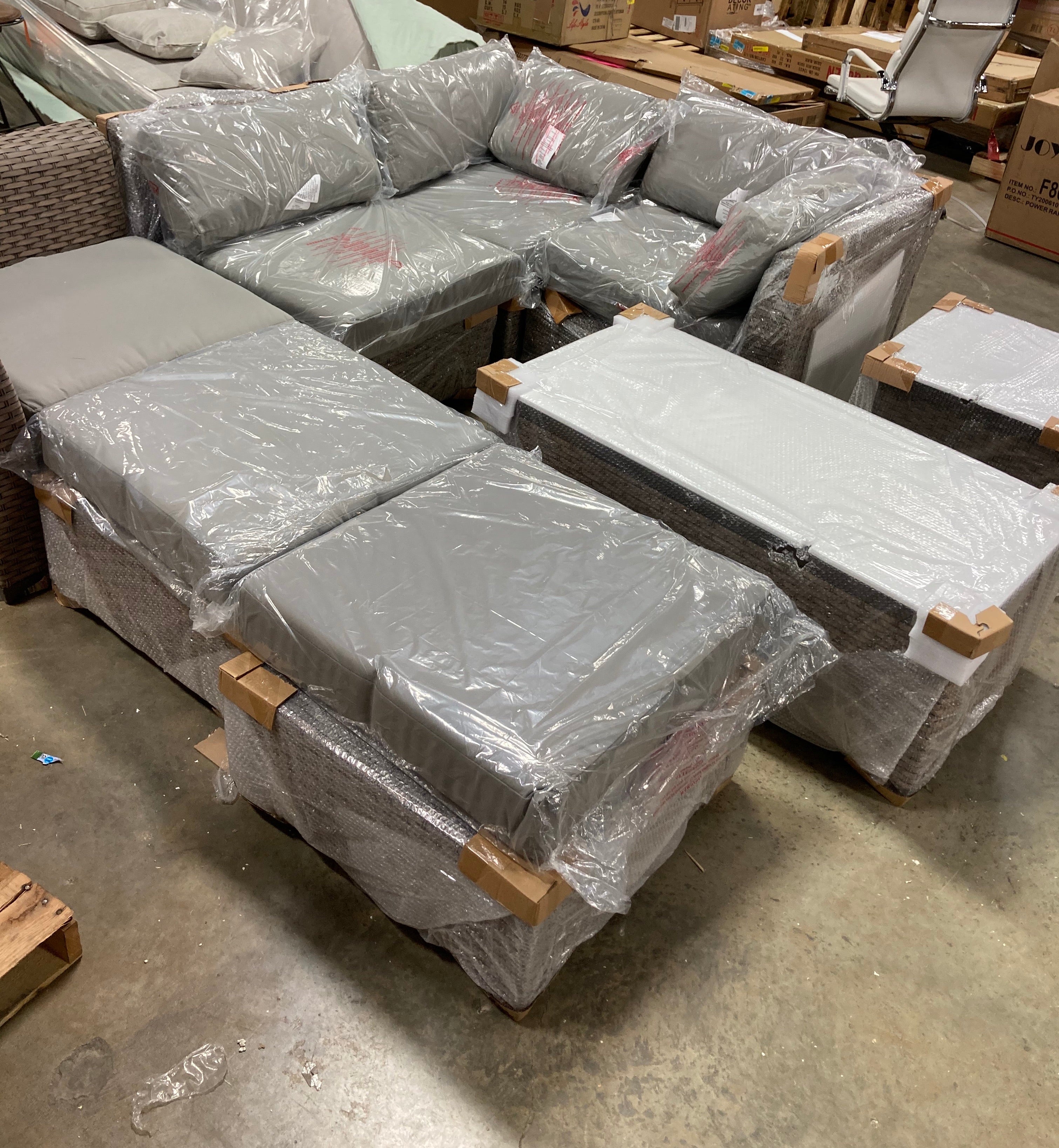 8 Piece Patio  Sectional  Seating Group, Gray - OP002 (8 PIECES + 11 CUSHIONS)