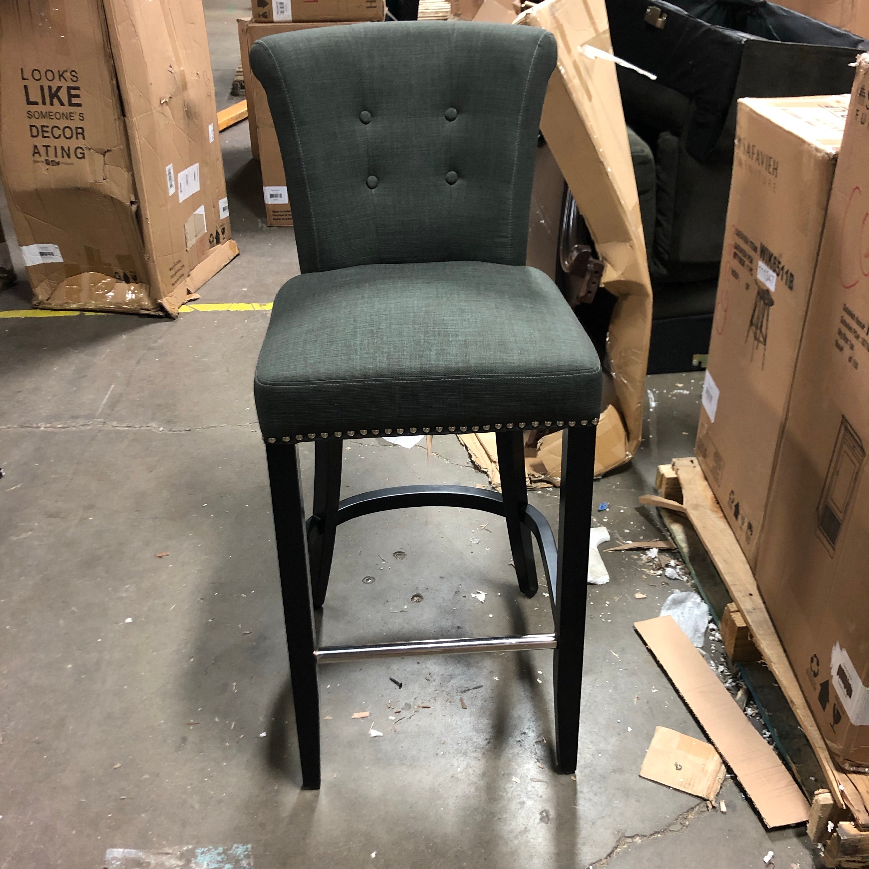 (Set of 2) 43.7" Addo Ring Charcoal Upholstered Bar Stool CG248