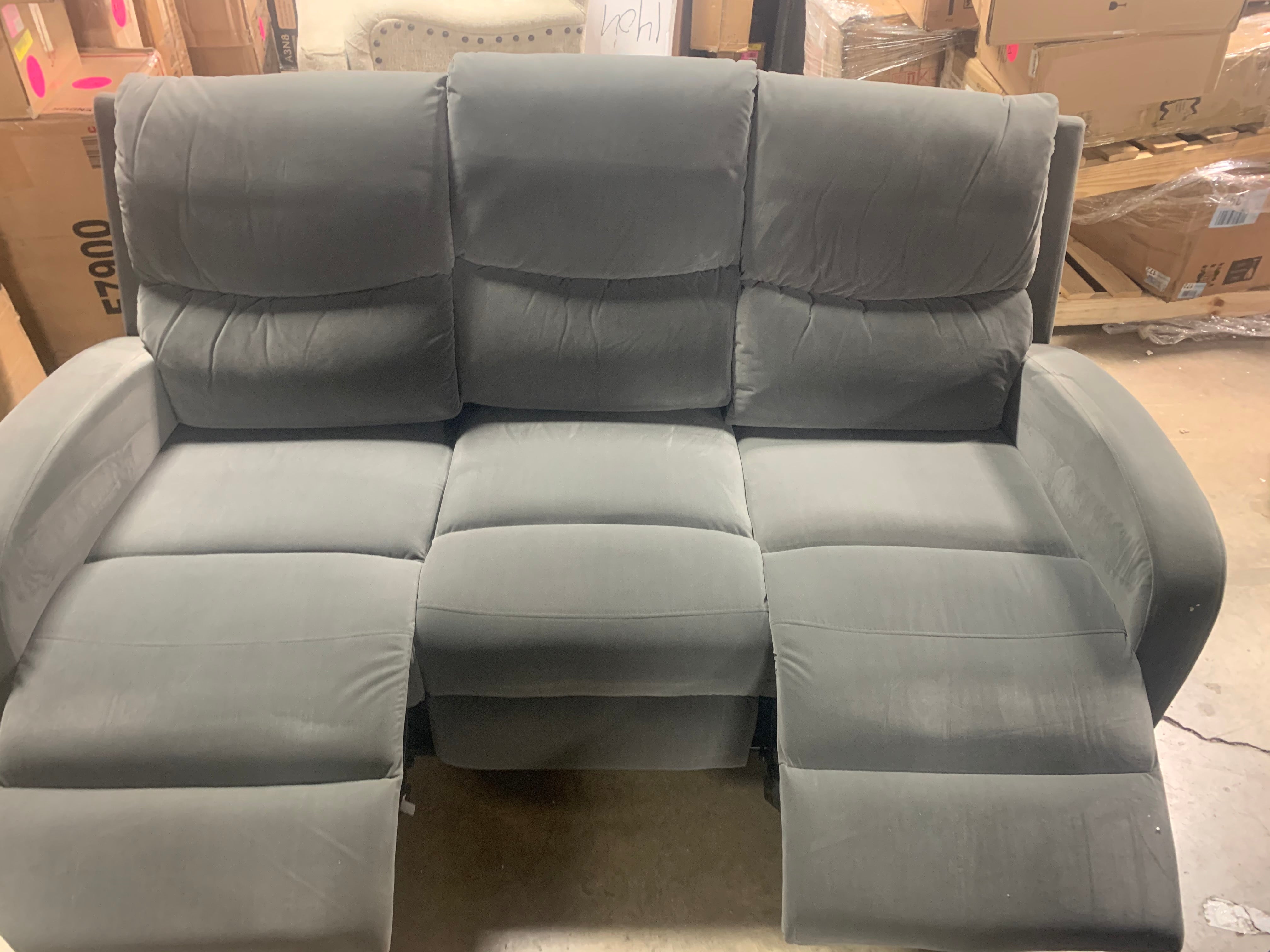 Louis 72.5 in. Grey Velvet 3-Seater Lawson Reclining Sofa