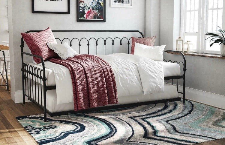 Black Bright Pop Metal Twin Daybed with Trundle CG644