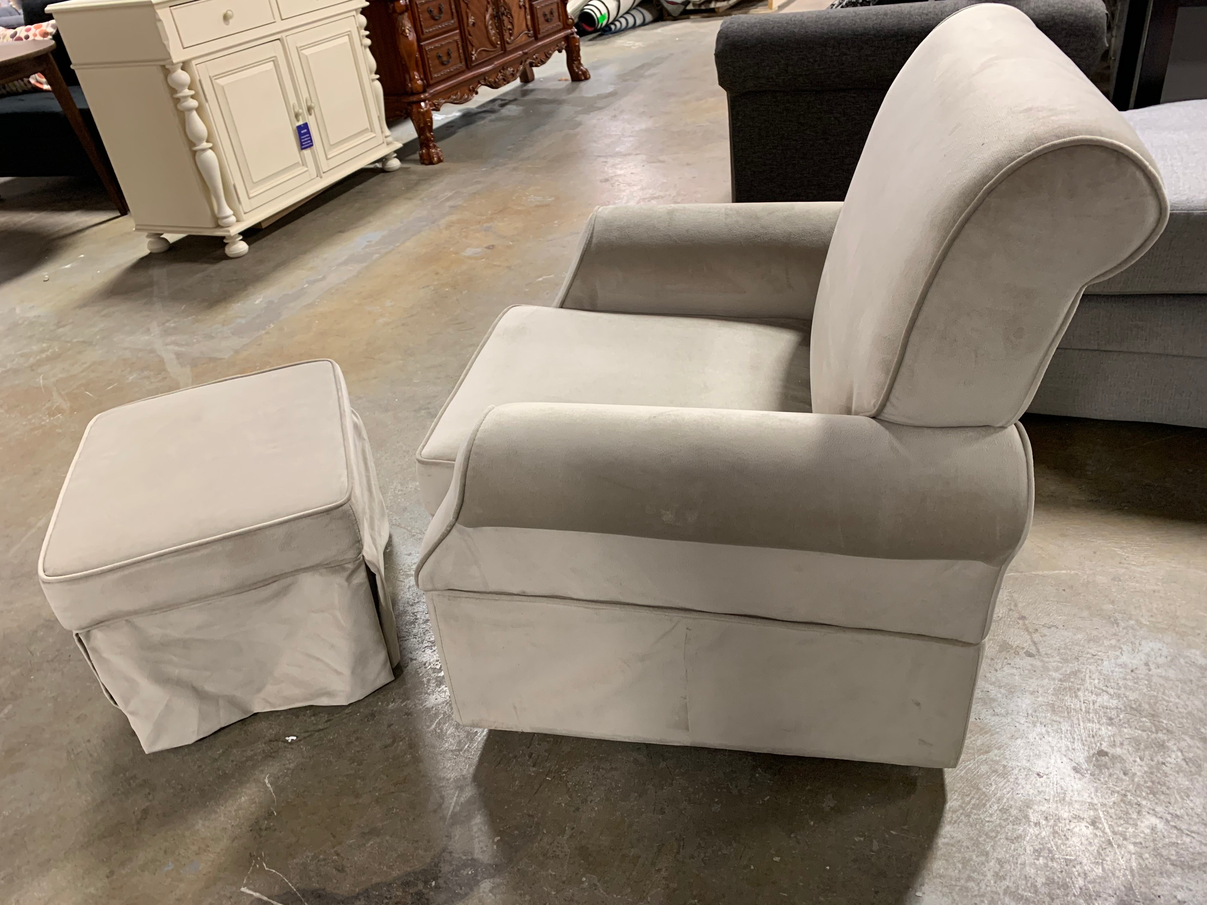 Antonia Swivel Glider and Ottoman, Beige – Salvage Co Indy