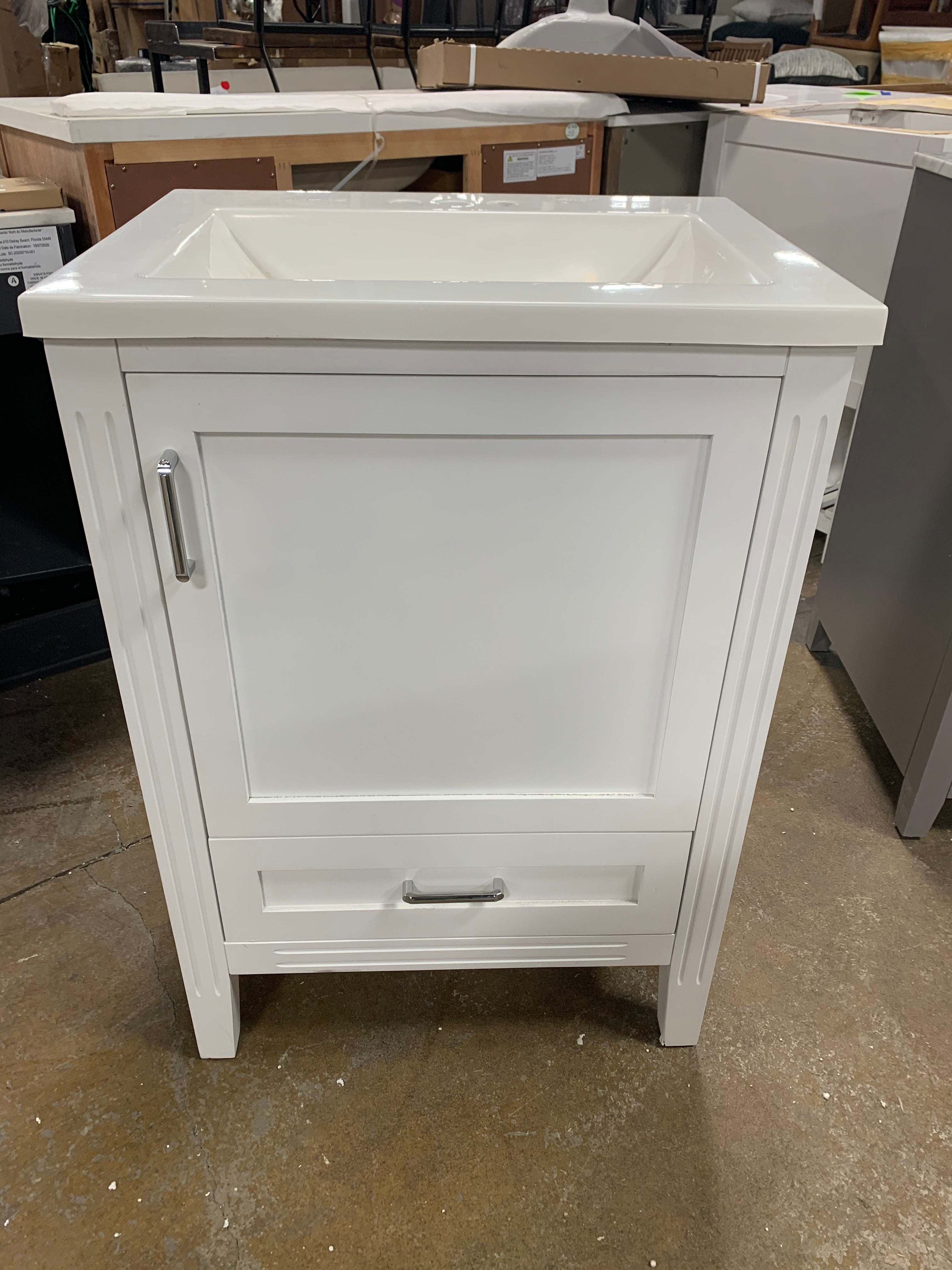 24” White Vanity with Cultered Marbletop