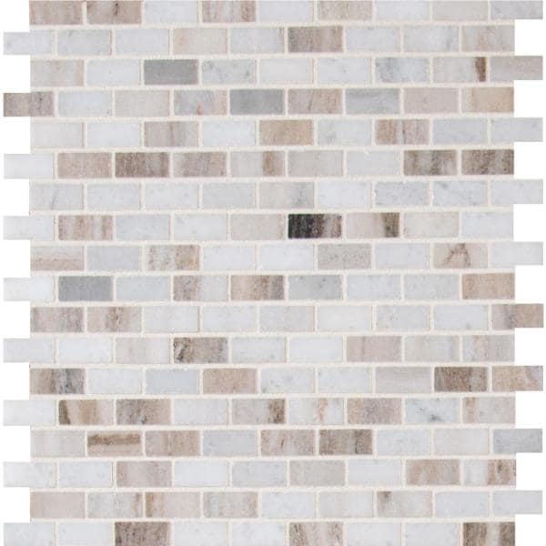 Palisandro Mini Brick 12 in. x 12 in. x 10 mm Polished Marble Mesh-Mounted Mosaic Tile (2 boxes, approx 20 sqft) VB396