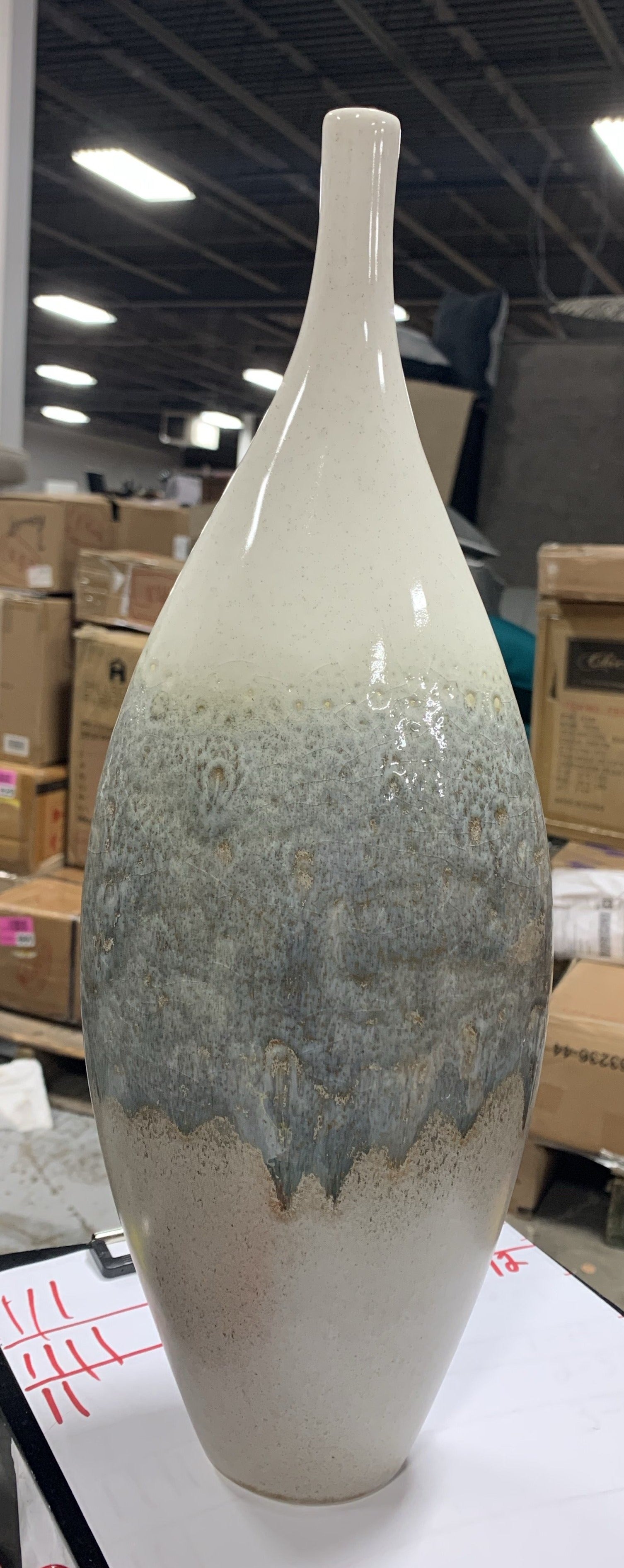 SINGLE Rises Ivory/Gray Ceramic Floor Vase #LX4128