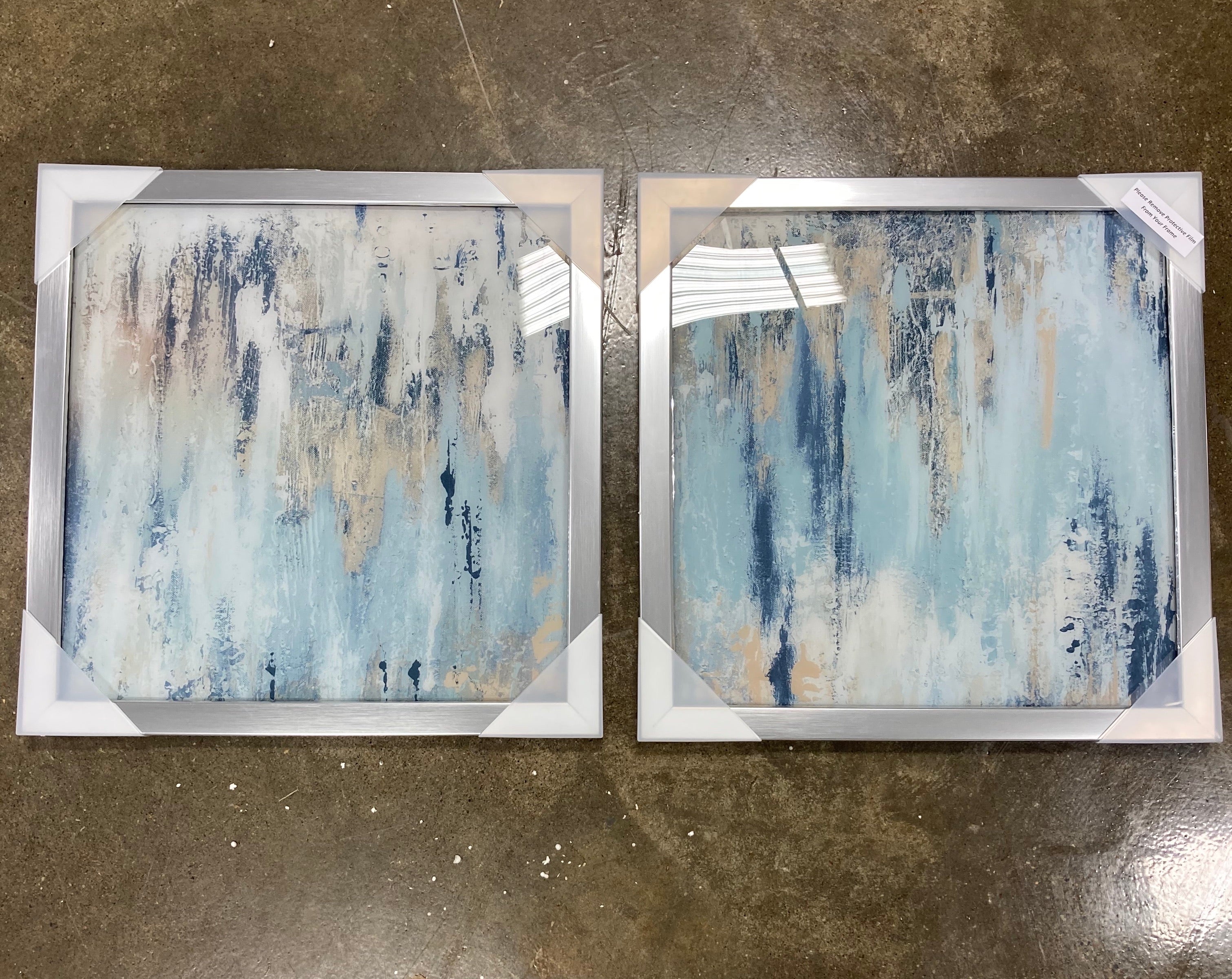2 Piece Blue Abstract Framed Art - 20" x 20" (#K3872)