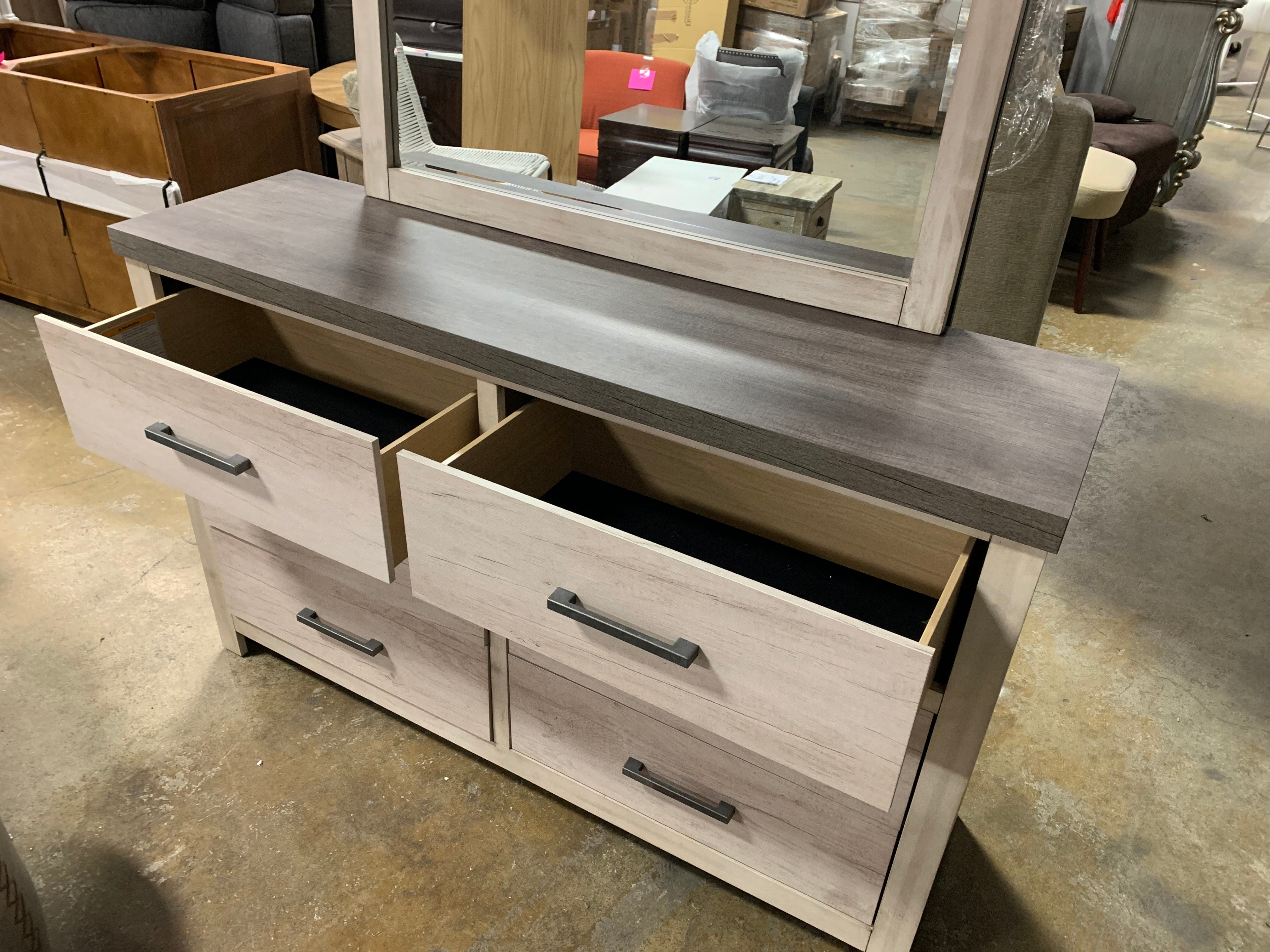 White Pinar 6 Drawer Double Dresser with Mirror