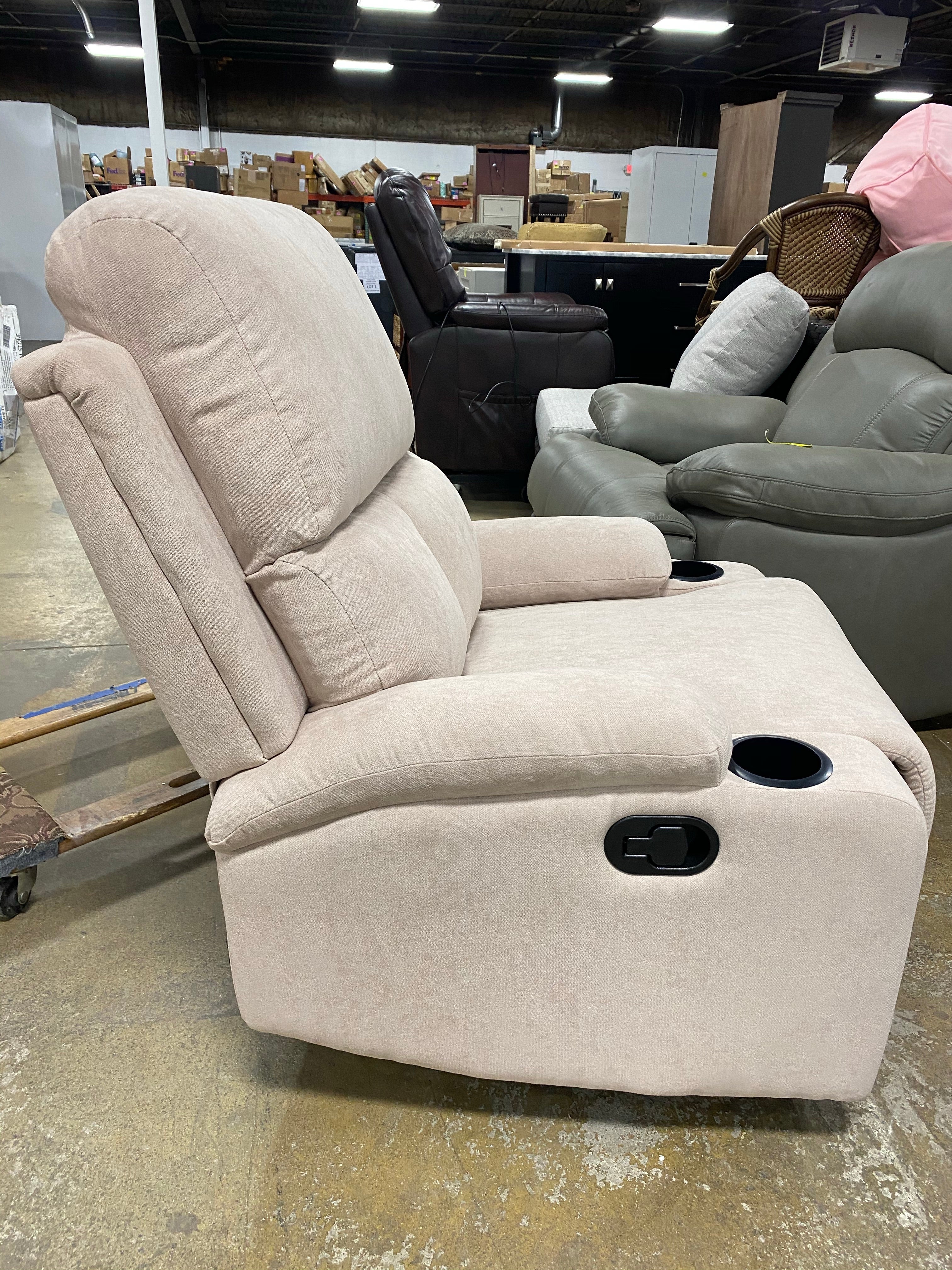 Beige Microfiber Wiener Manual Recliner