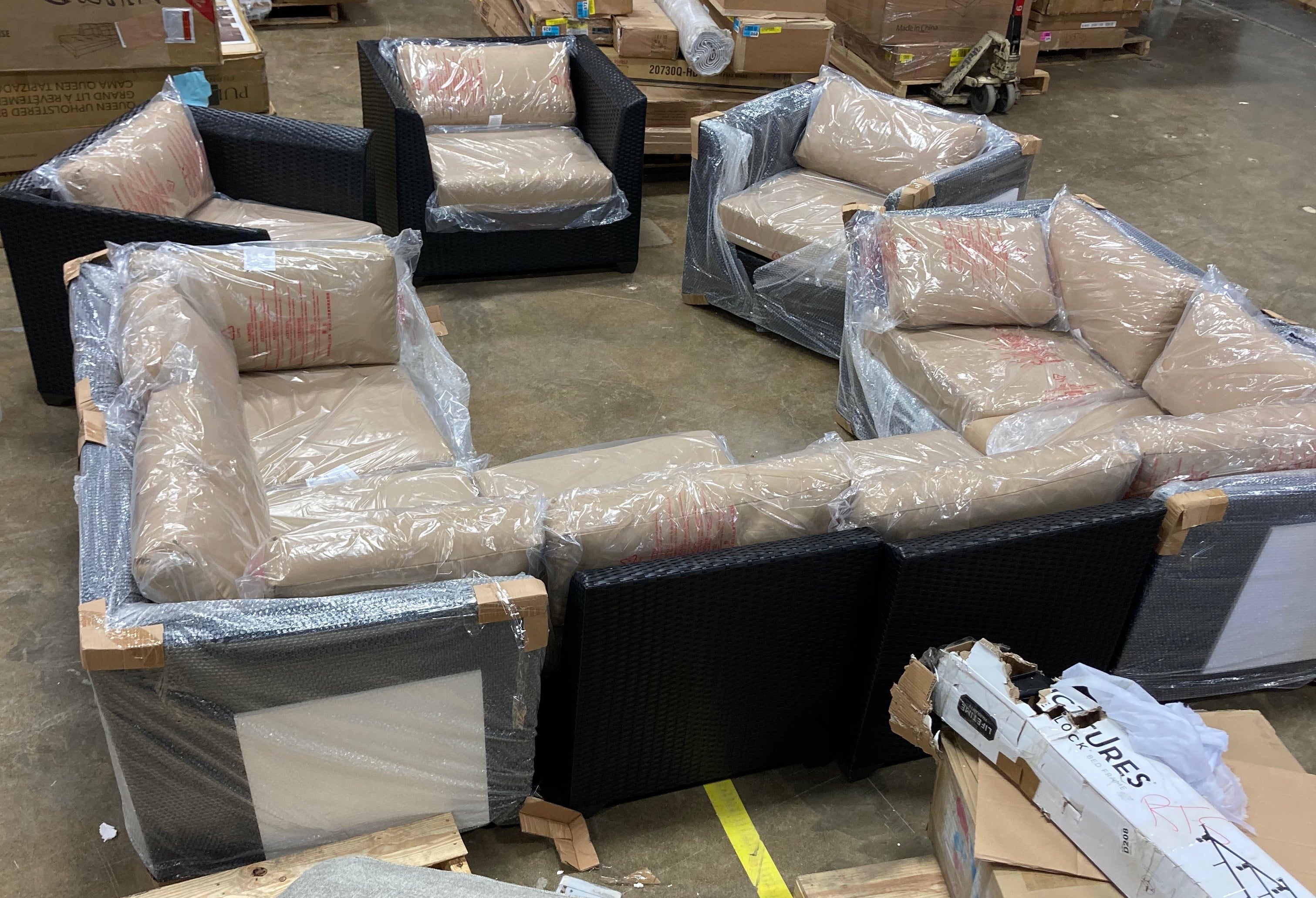 9 Piece Patio Sectional Seating Group with Club Chairs, Mocha/Tan - OP003 (9 PIECES + 24 CUSHIONS)
