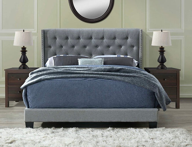 (Queen) Bardy Diamond Tufted Upholstered Wingback Panel Bed CG1929