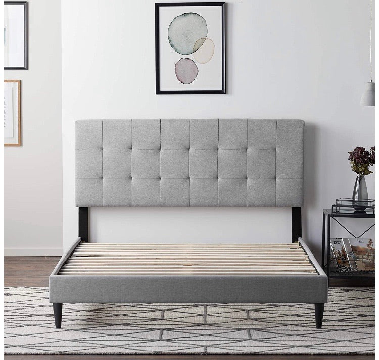(Queen) LUCID Upholstered Square Tufted Platform Bed CG1601