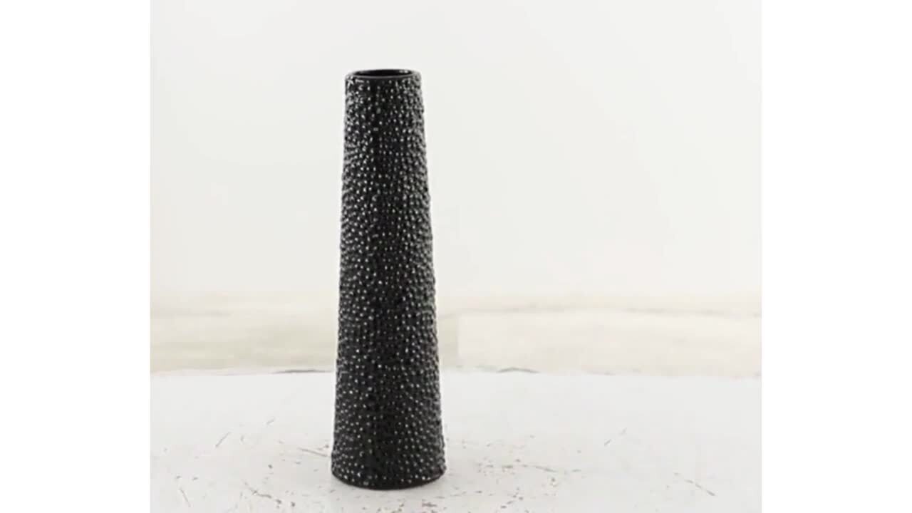 Black Ceramic Decorative Vase with Bubble Texture