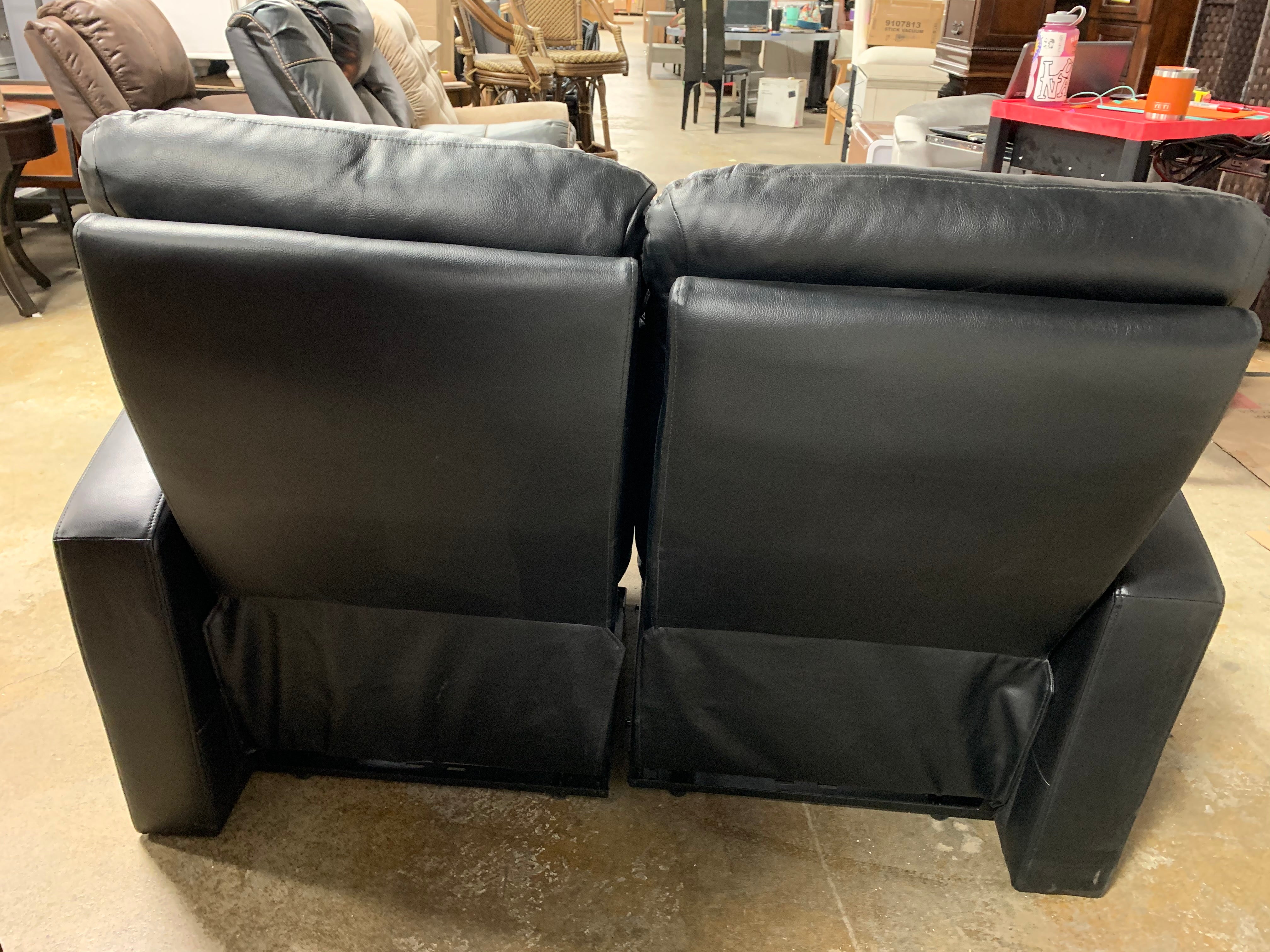 Black Leather Manual Reclining Loveseat