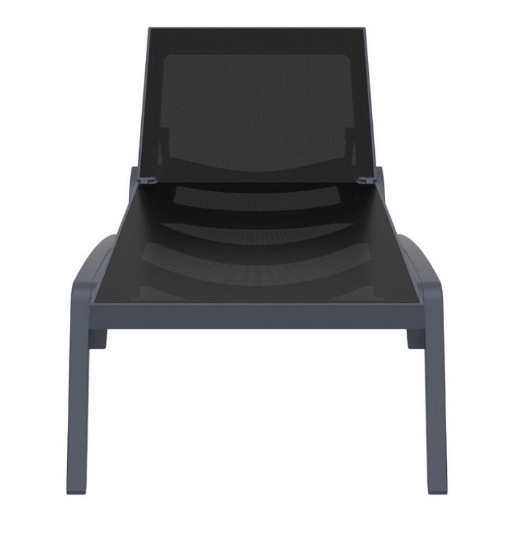 (Set of 2) Compamia Pacific Chaise Lounge with Black Sling in Dark Gray