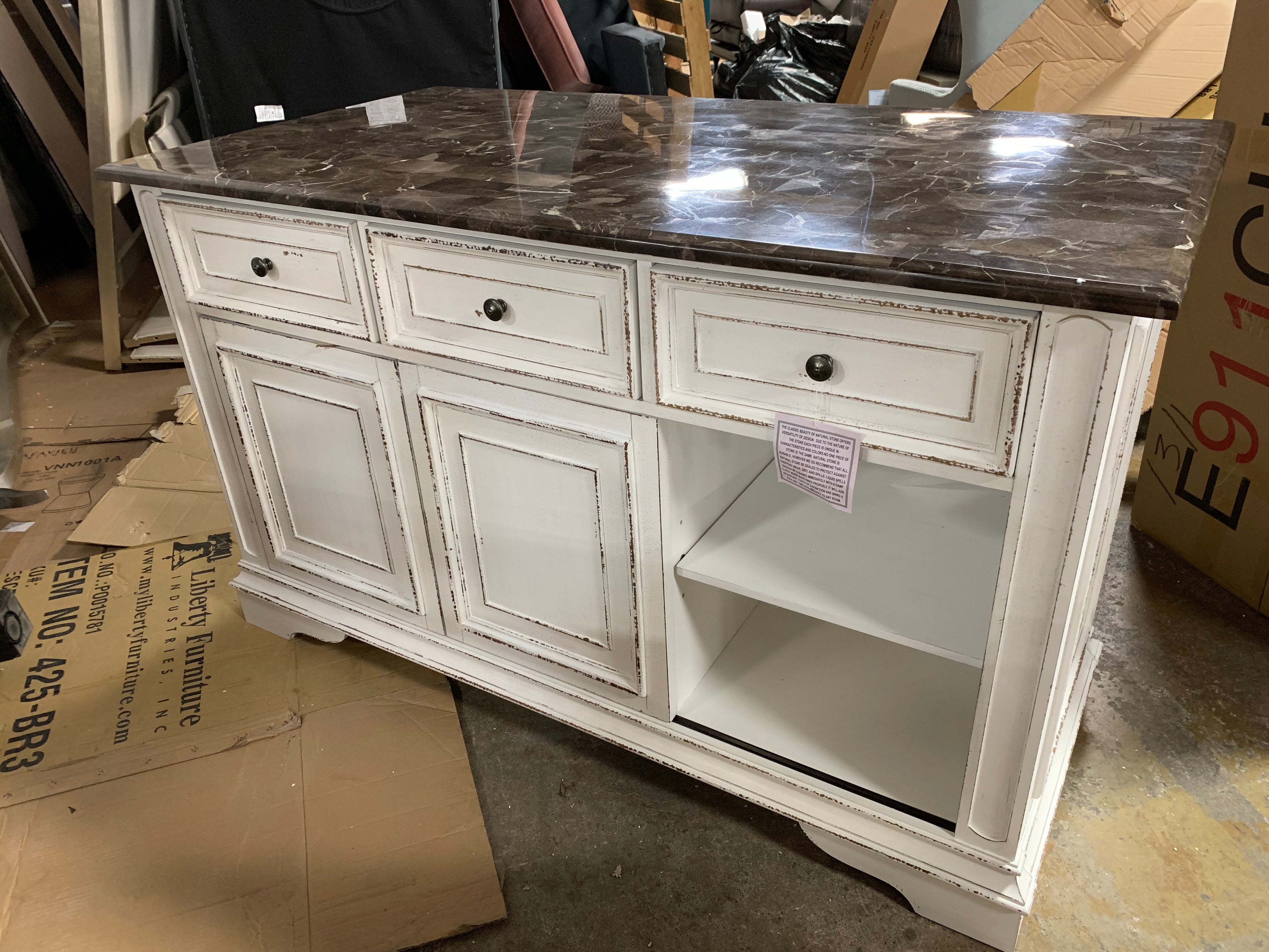 Magnolia Manor Antique White Kitchen Island with Granite Top
