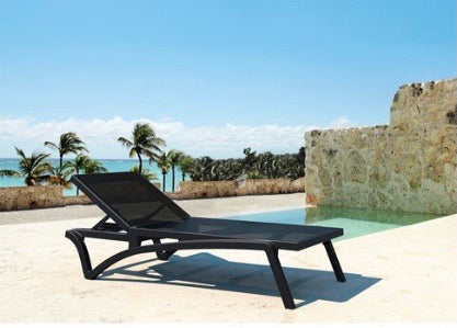 (Set of 2) Compamia Pacific Chaise Lounge with Black Sling in Dark Gray