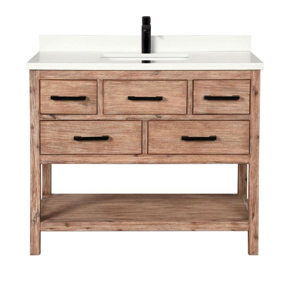 Betty 42" Single Vanity in Weathered Brown with Quartz Top