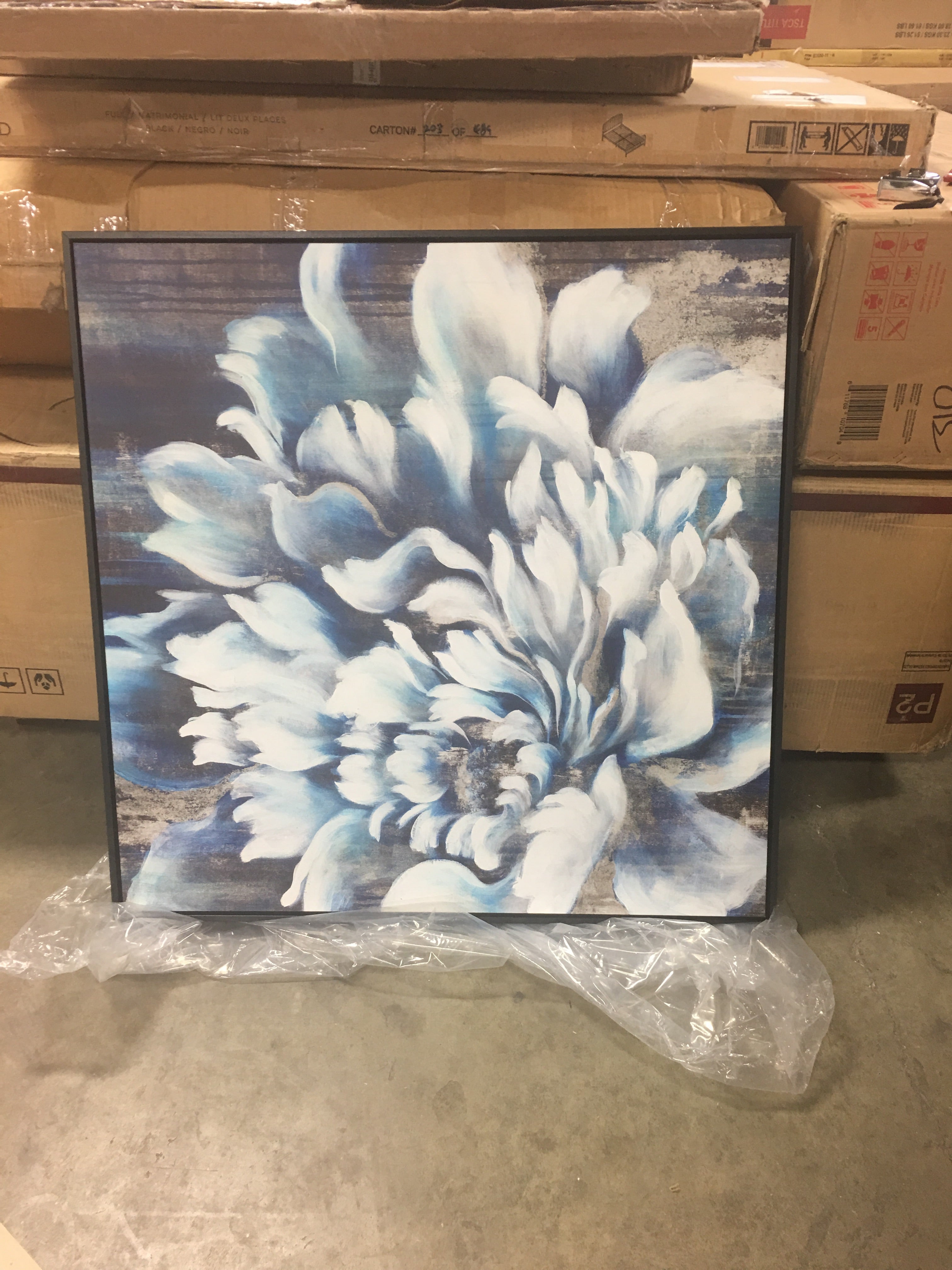 Blue Floral Framed Wrap Canvas - #8417T