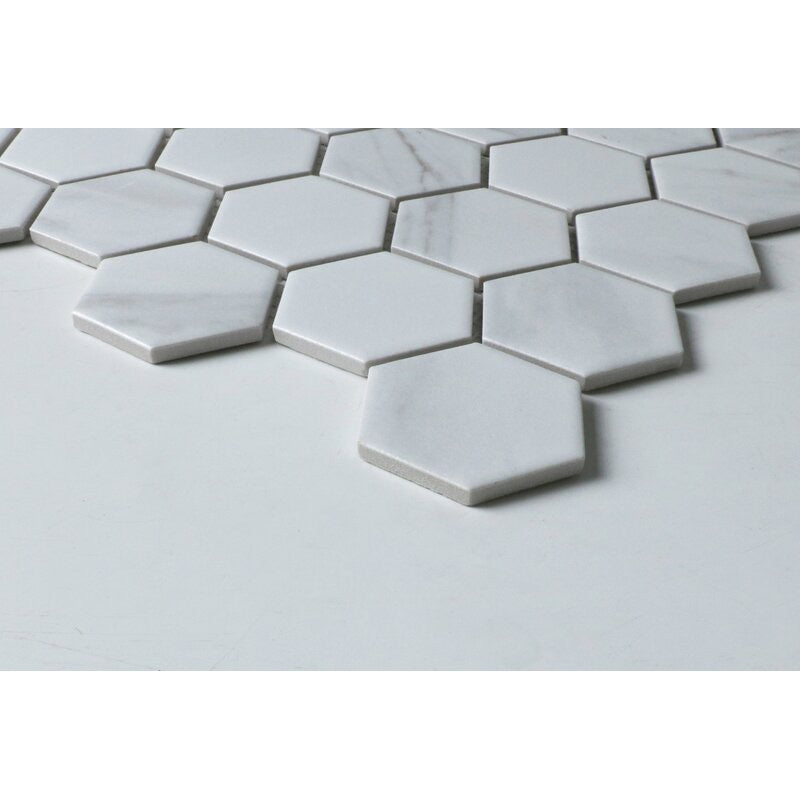 1 Box - Value Series 2" x 2" Porcelain Honeycomb Mosaic Wall & Floor Tile, Matte Carrara - 9 Square Feet (#K6281)