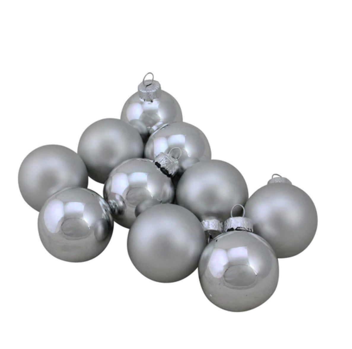 10ct Silver 2-Finish Christmas Ball Ornaments 1.75" (45mm) LS102