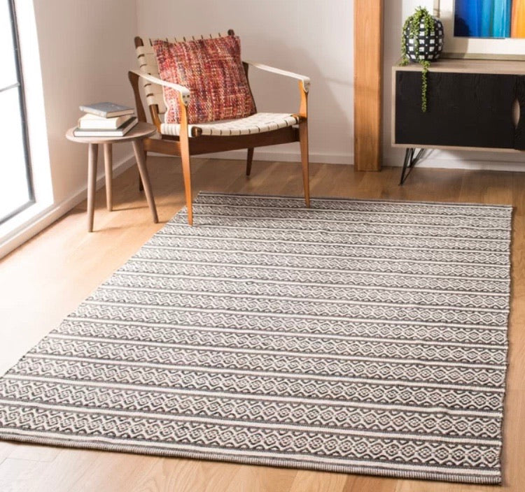 6’x9’ Jodi Geometric Handmade Flatweave Cotton Ivory/Black Area Rug PK278