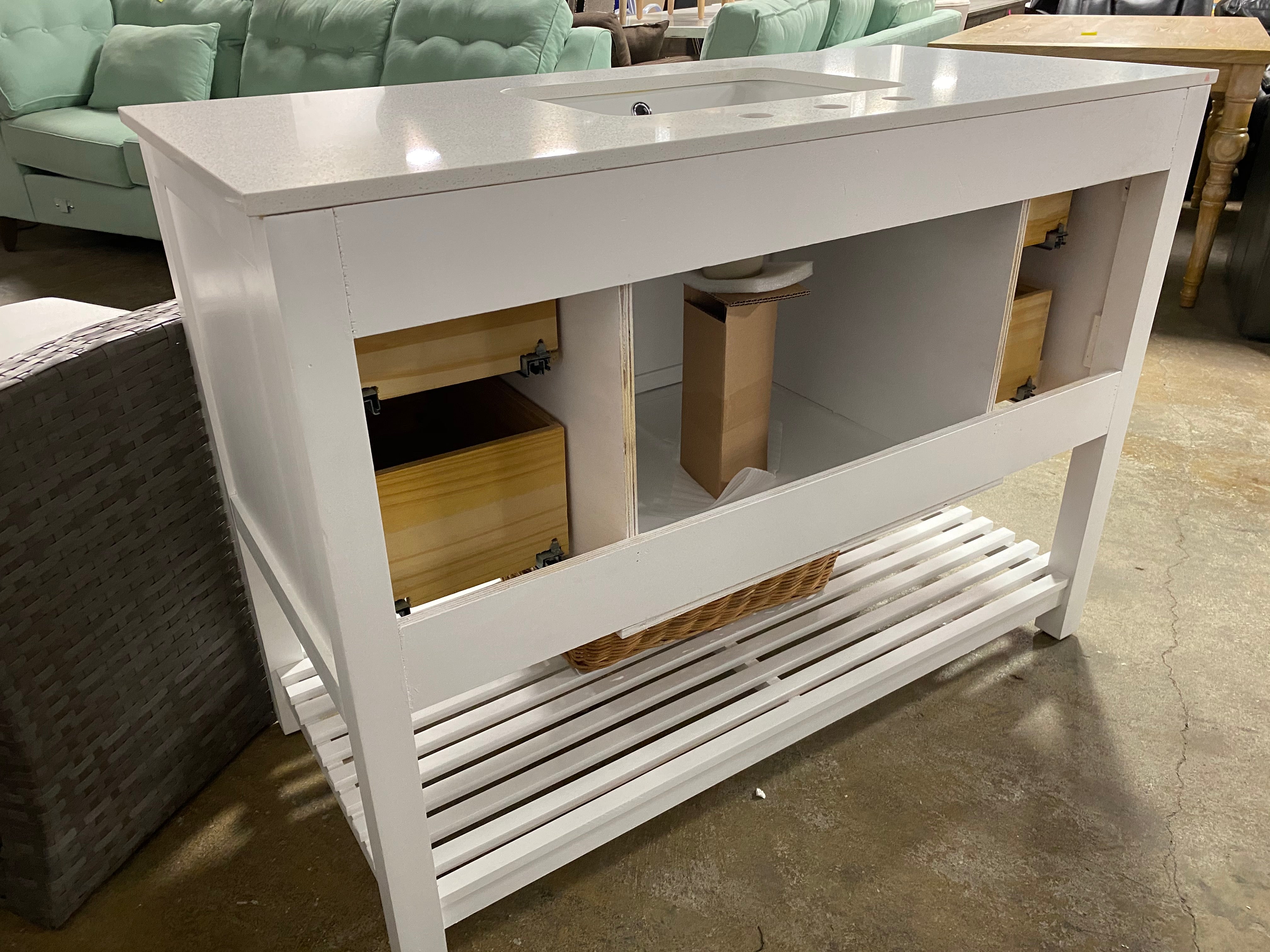 White 48" Single Sink Bathroom Vanity with Granite Top