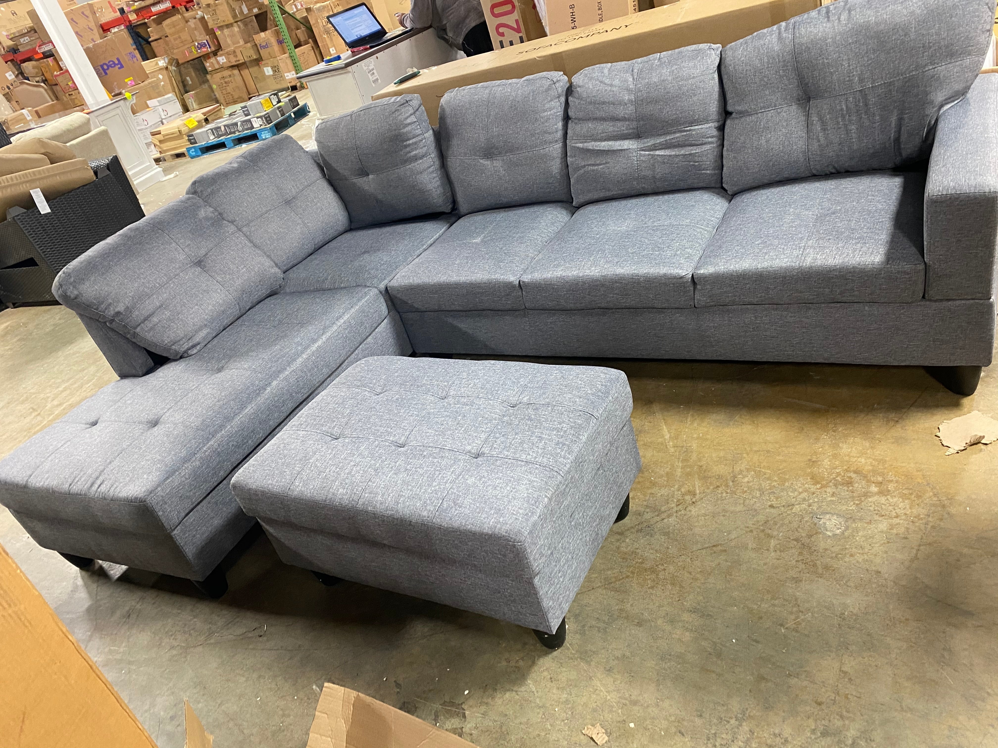 Mauzy 103.5" Wide Linen Left Hand Facing Sofa & Chaise with Ottoman