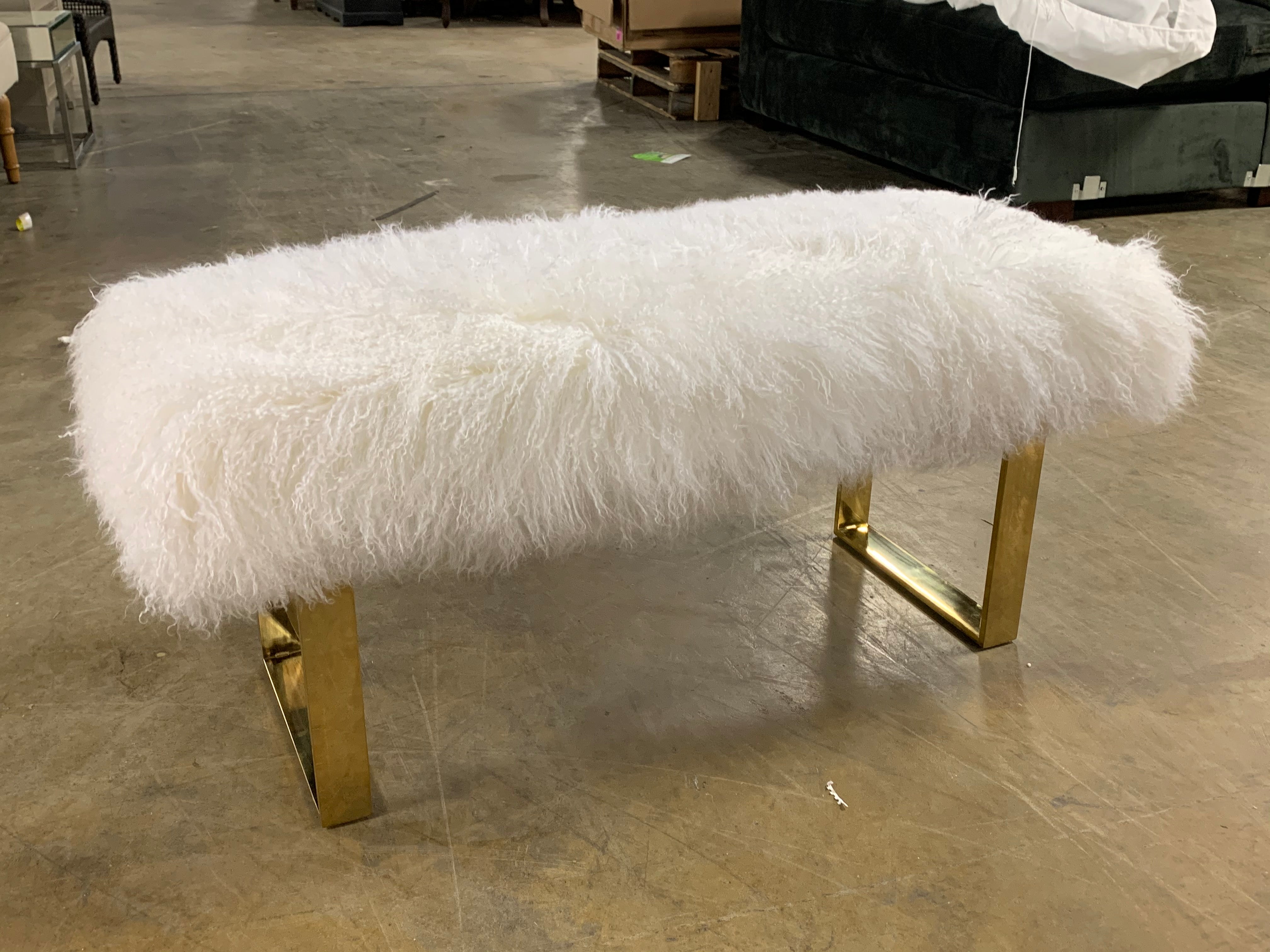 White Sheepskin Bench