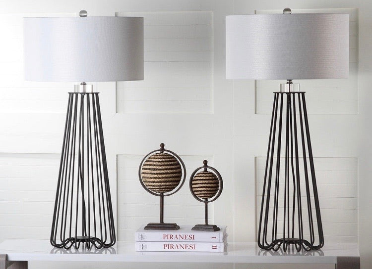 (Set of 2) Estill 33 in. Black Metal Table Lamp with White Shade CG1426