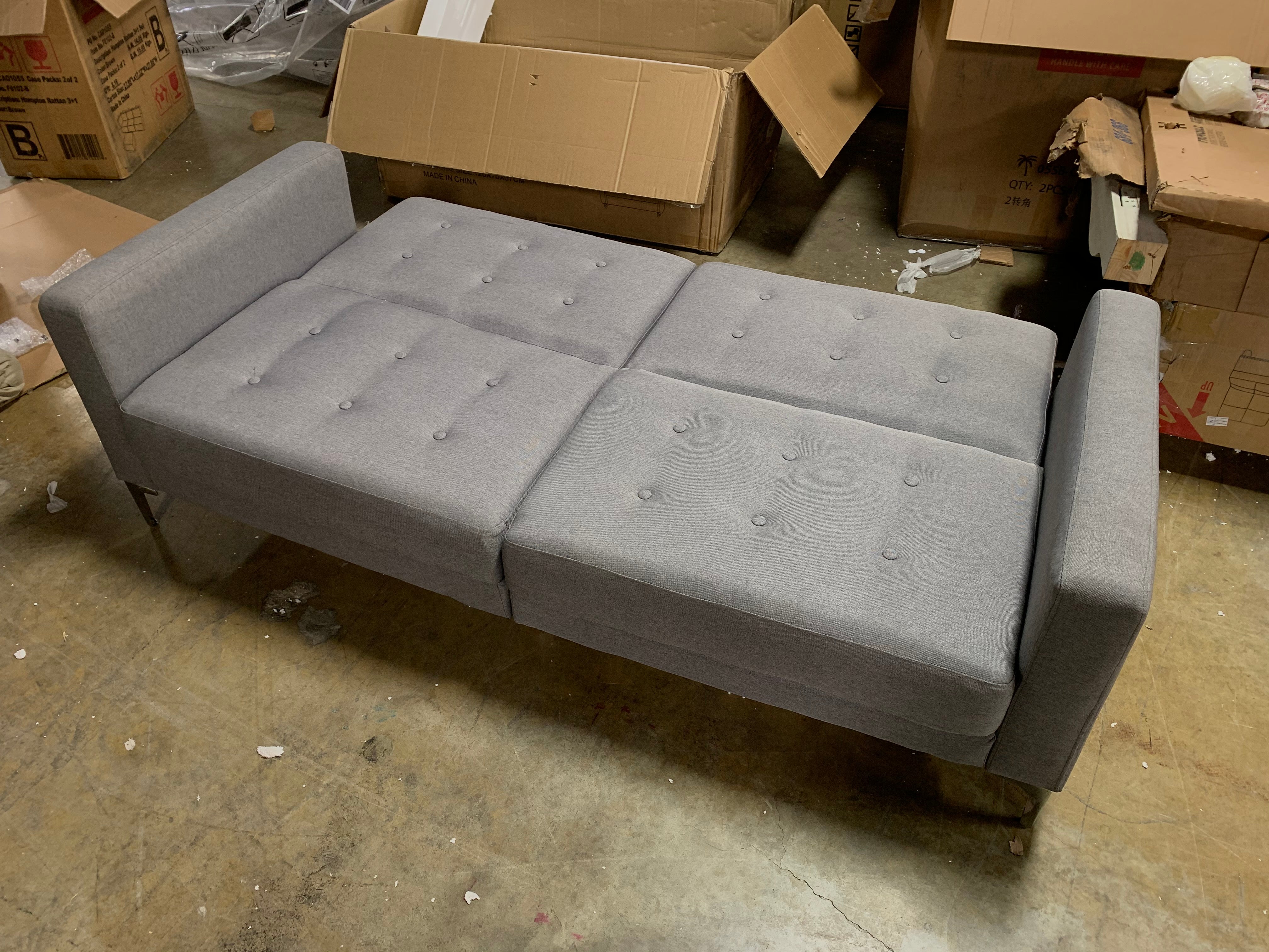 75" Gray Tufted Convertible Sofa