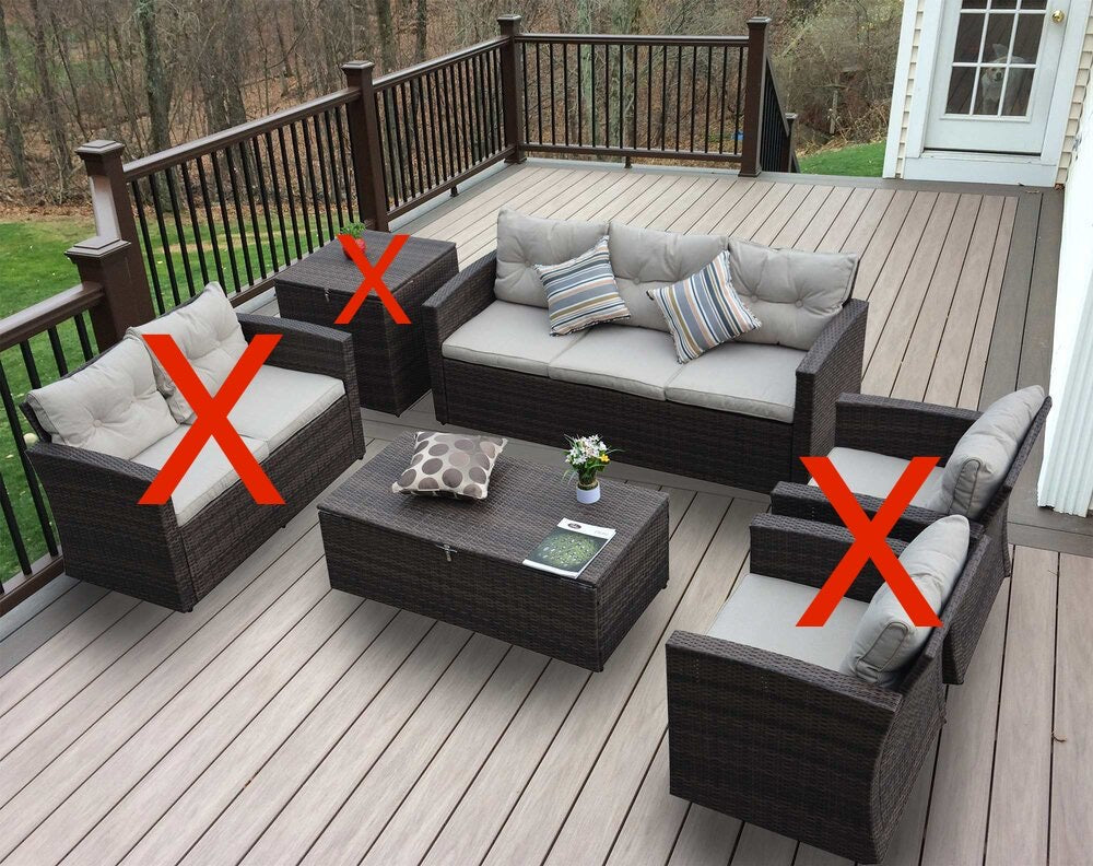 2 Piece Patio Sofa and Storage Coffee Table Set, Beige **Sofa + Coffee Table Only** **Hardware Not Included**