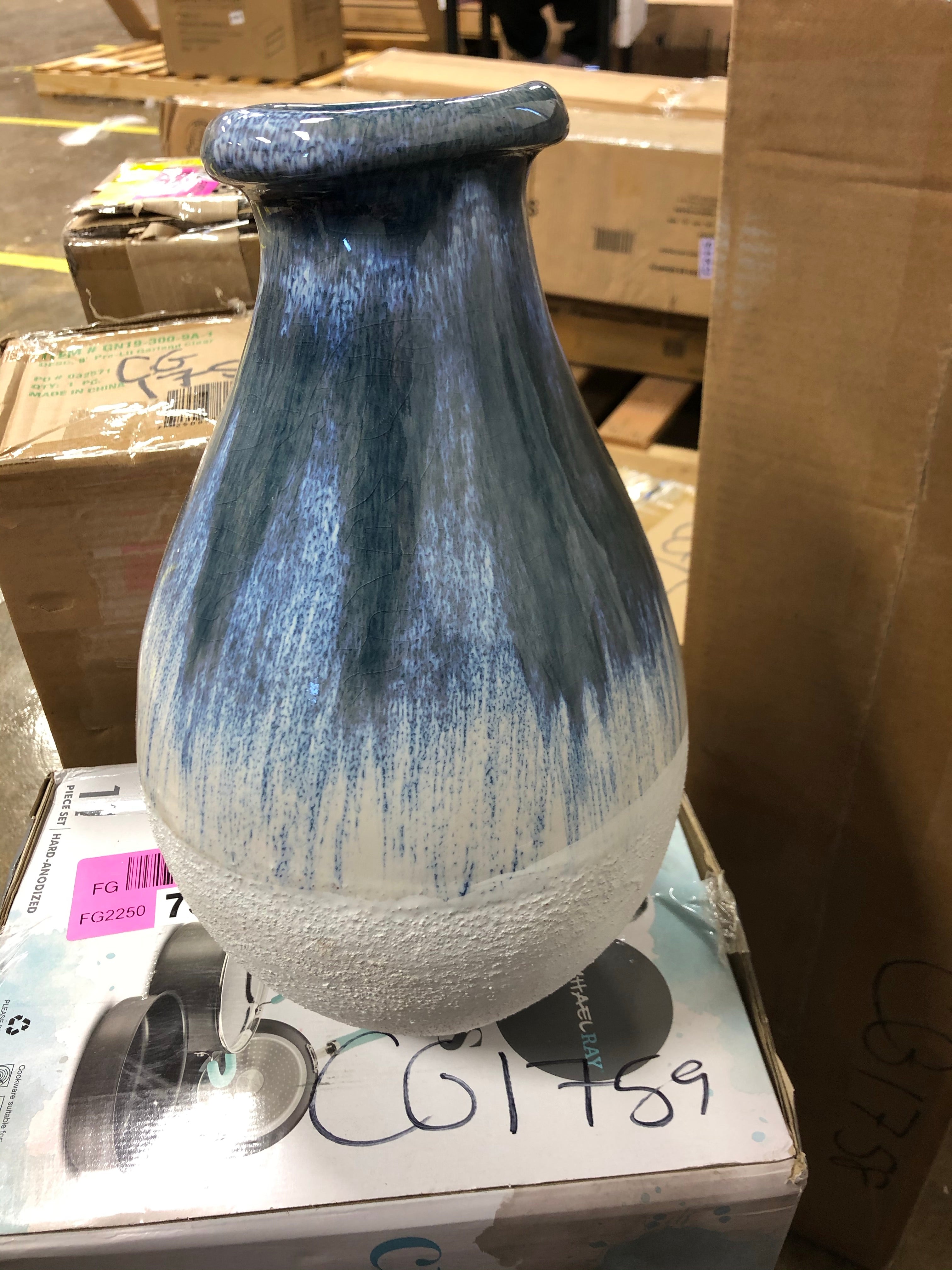 13" Sagebrooke Distressed Pattern Ceramic decorative Vase with Tapered Bottom CG1761