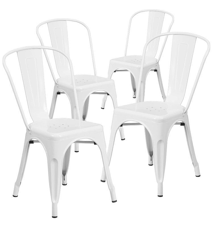(Set of 4) White Metal Indoor-Outdoor Stackable Chair CG300