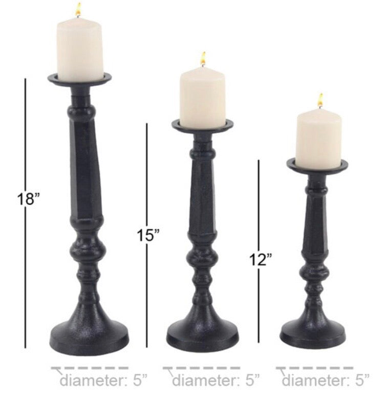 (Set of 3) Black Traditional Tapered 3 Piece Metal Candlestick Set CG1472