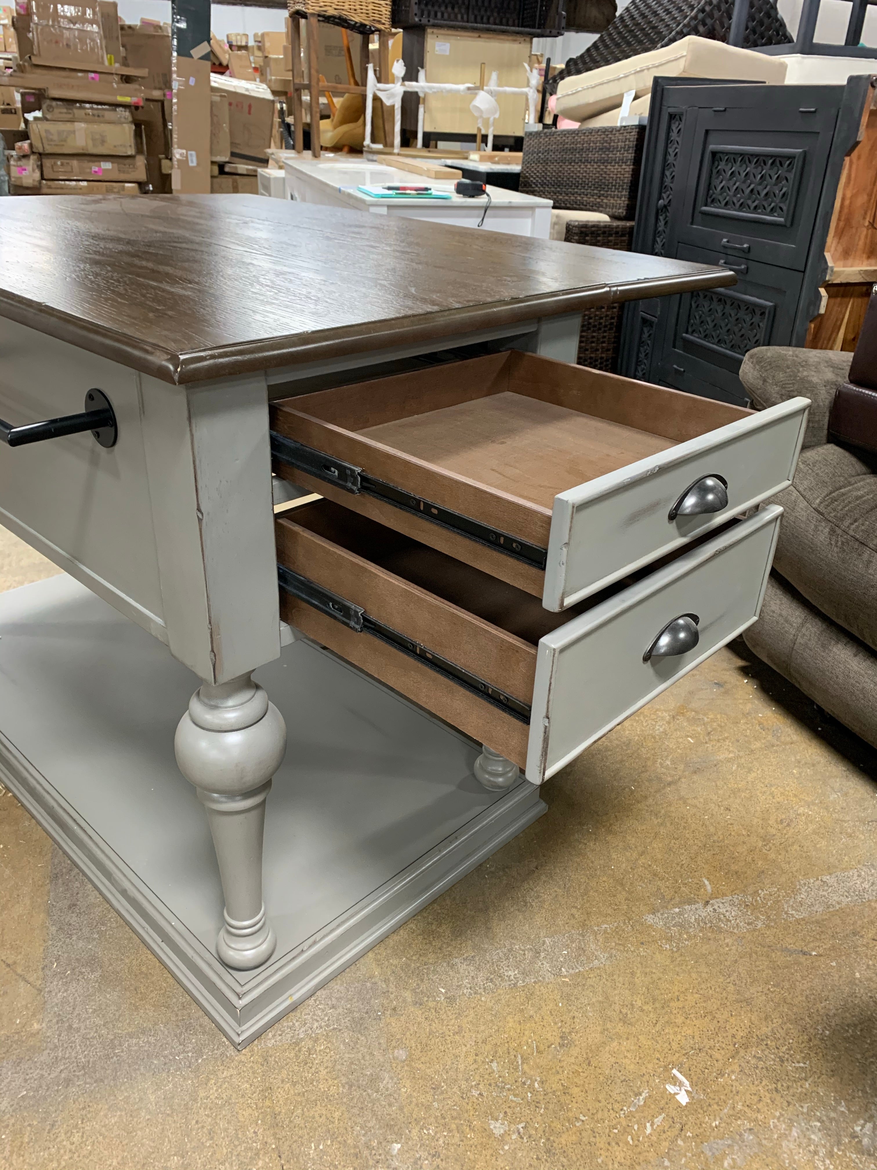 Drop Leaf Kitchen Island in Gray
