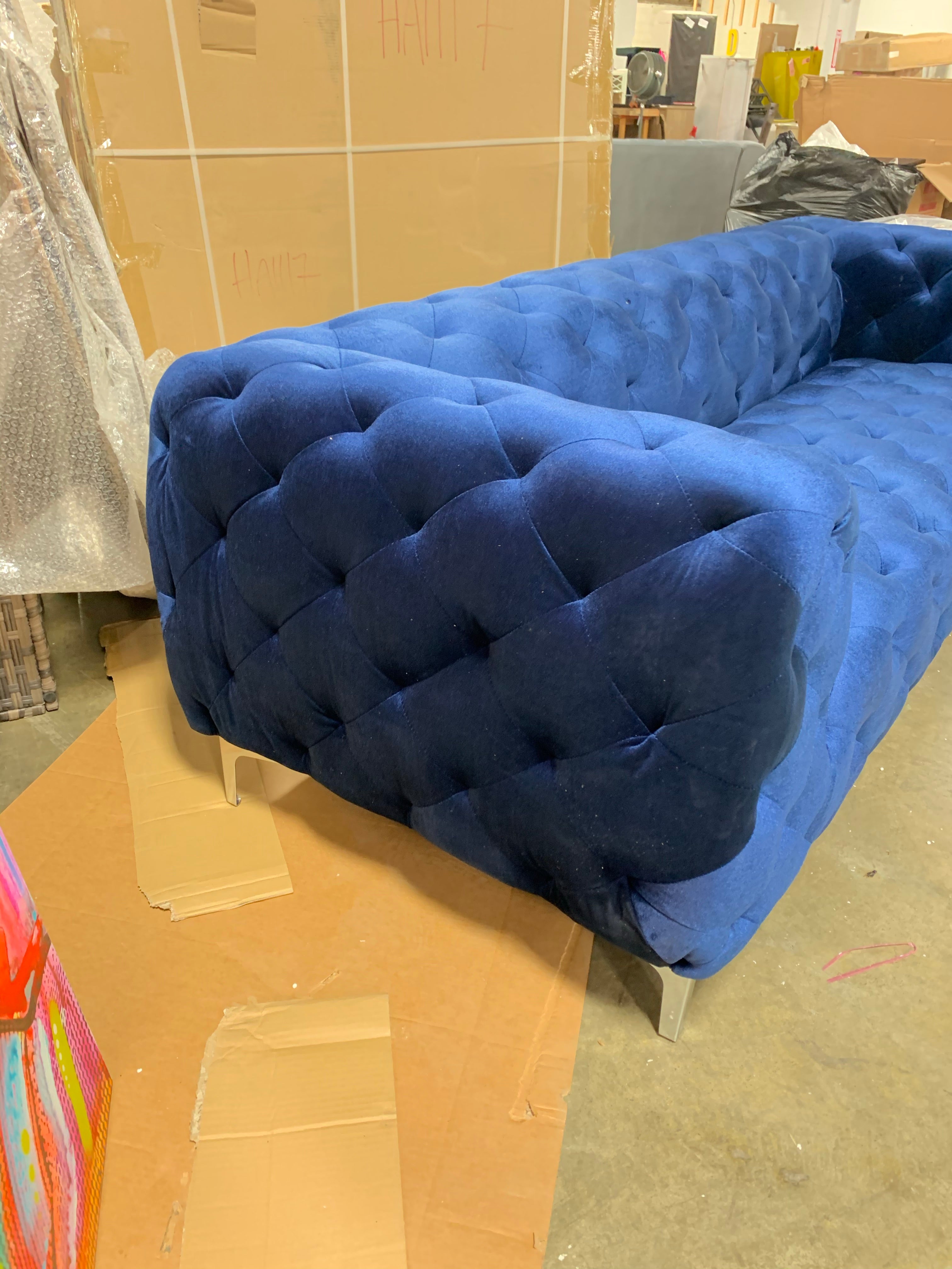 86” Blue Velvet Sofa