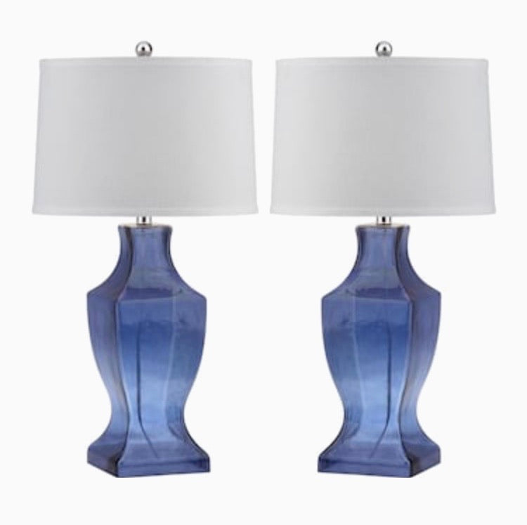 (Set of 2) Glass 29-in H Bottom Lamp (Blue) CG1377