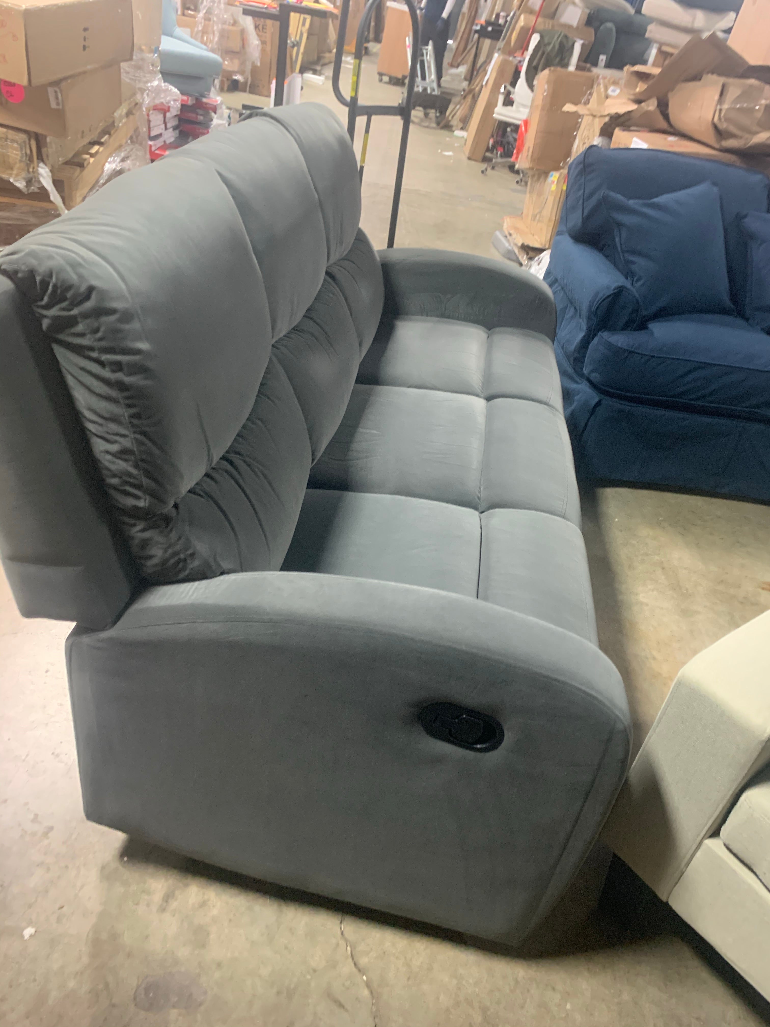 Louis 72.5 in. Grey Velvet 3-Seater Lawson Reclining Sofa
