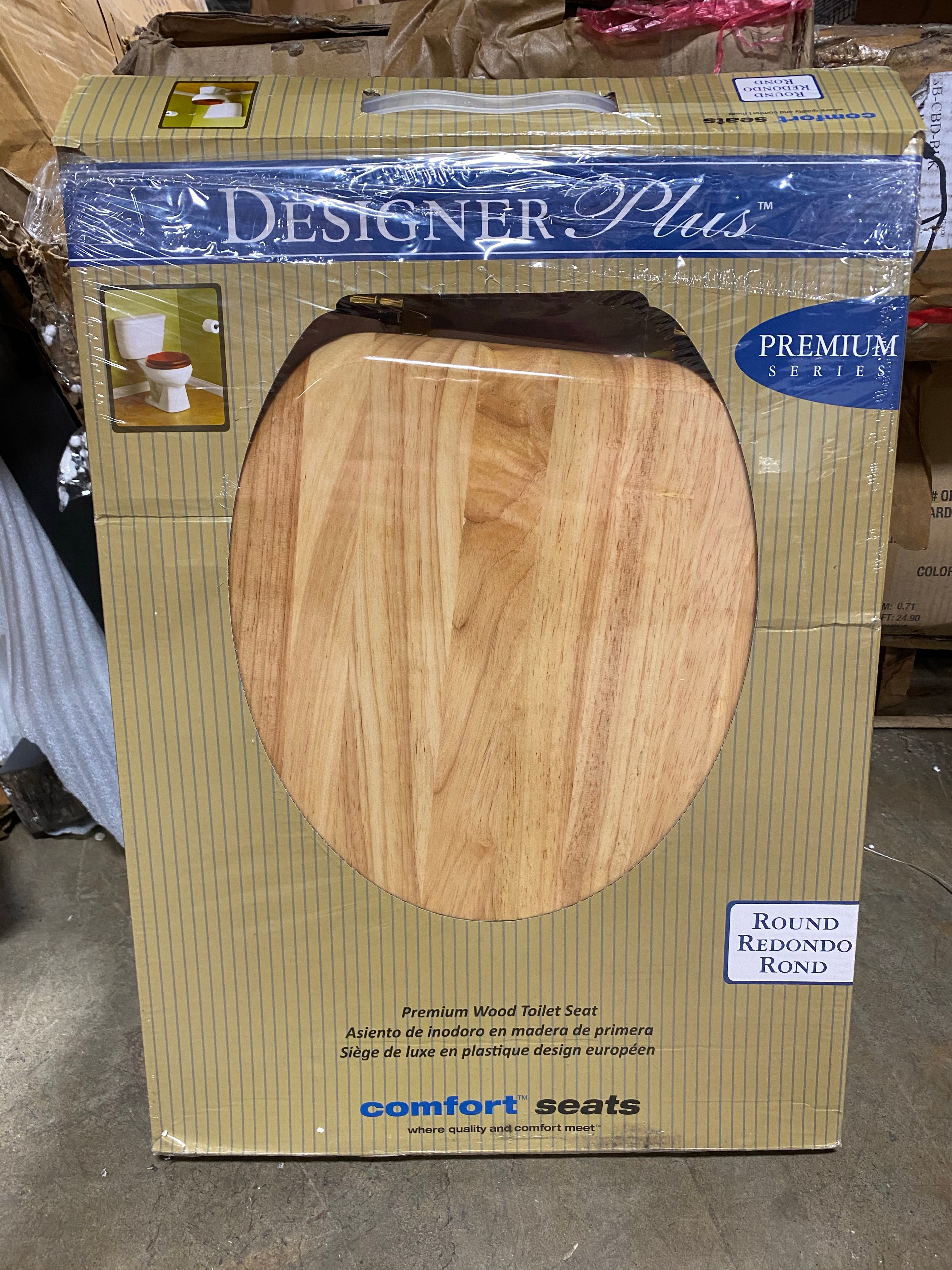 Oak Designer Solid Round Wood Toilet Seat with Hinges  #SA618